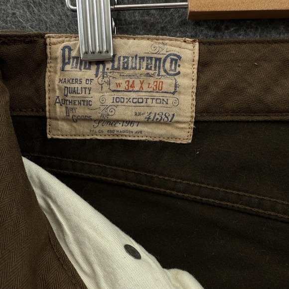 Polo Ralph Lauren Jeans‎ Mens 34x30 Green Varick Slim 625 Canvas Cotton Pants - Picture 8 of 14